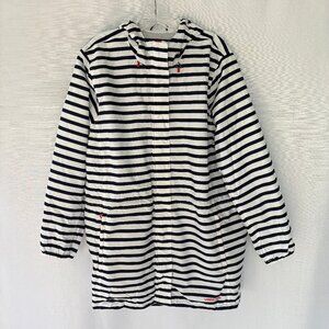 LANDS END Womens Striped Raincoat Jacket with Attached Hood